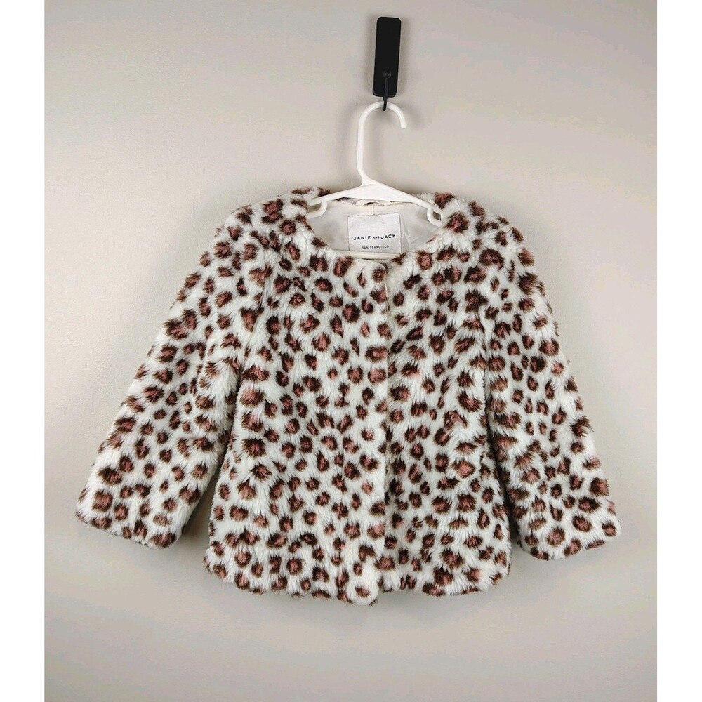 Janie And Jack Girls Faux Fur Leopard Print Coat Jacket Size 3-4 3T 4T Animal